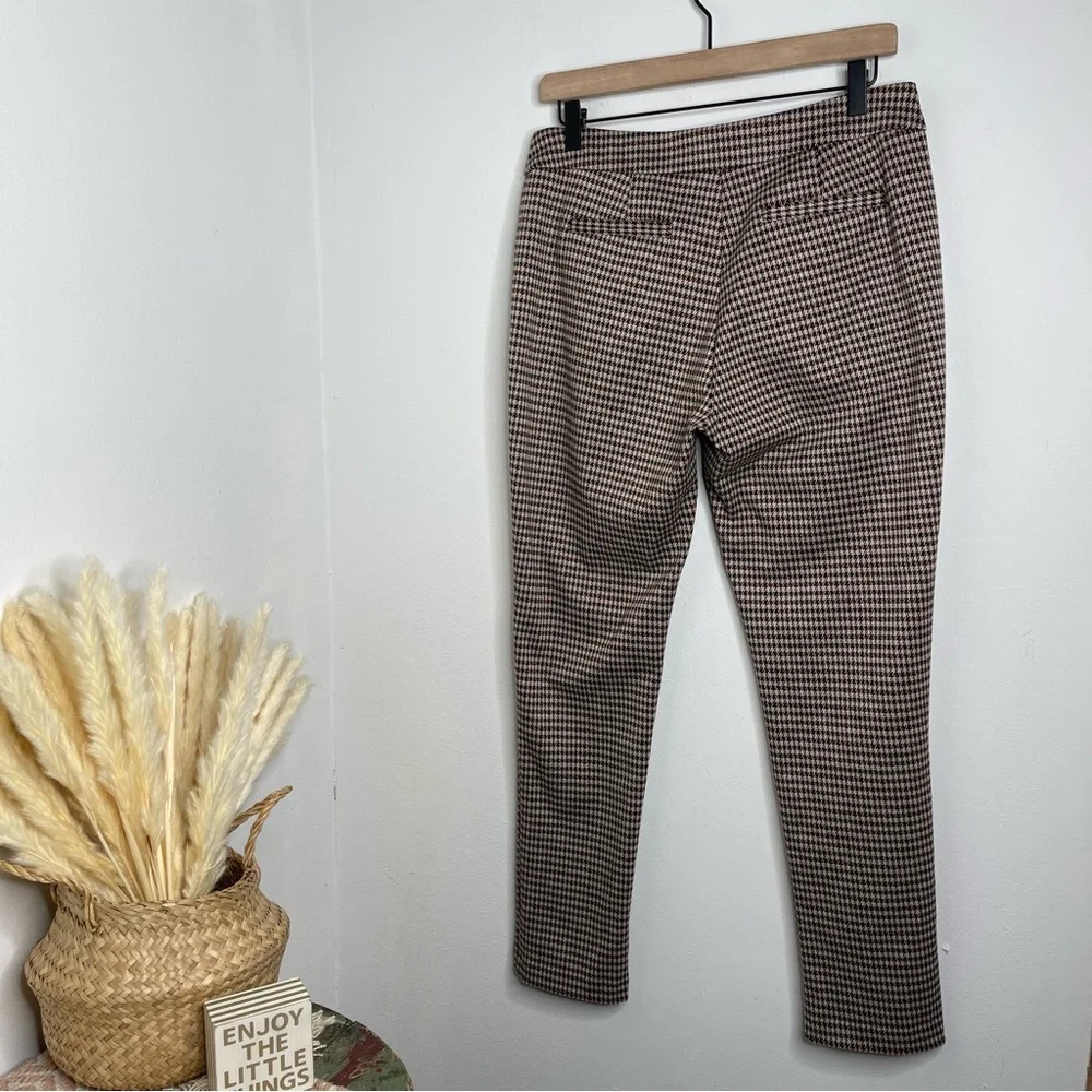 J. McLaughlin Ross Ankle Pants Zipper Pocket Brown Houndstooth Size 8